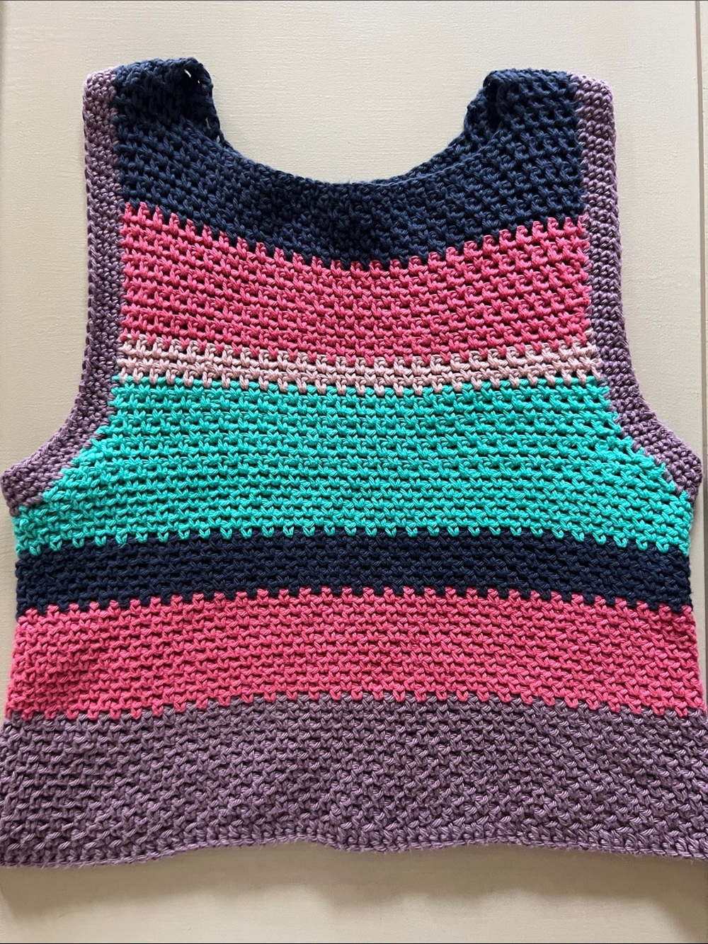 Striped Crochet Tank Top - Pink, Teal & Navy